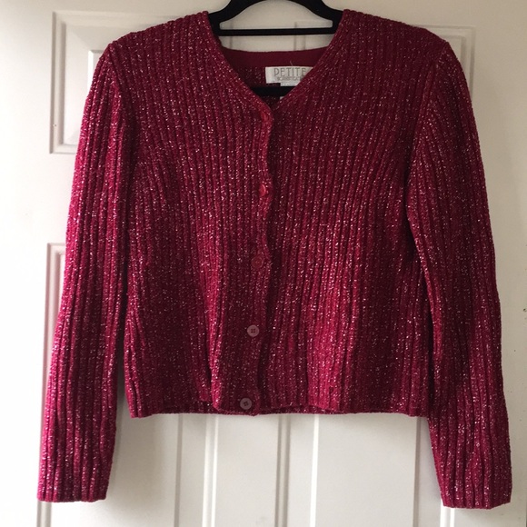 Cranberry cardigan sweater with silver threads - Picture 3 of 3